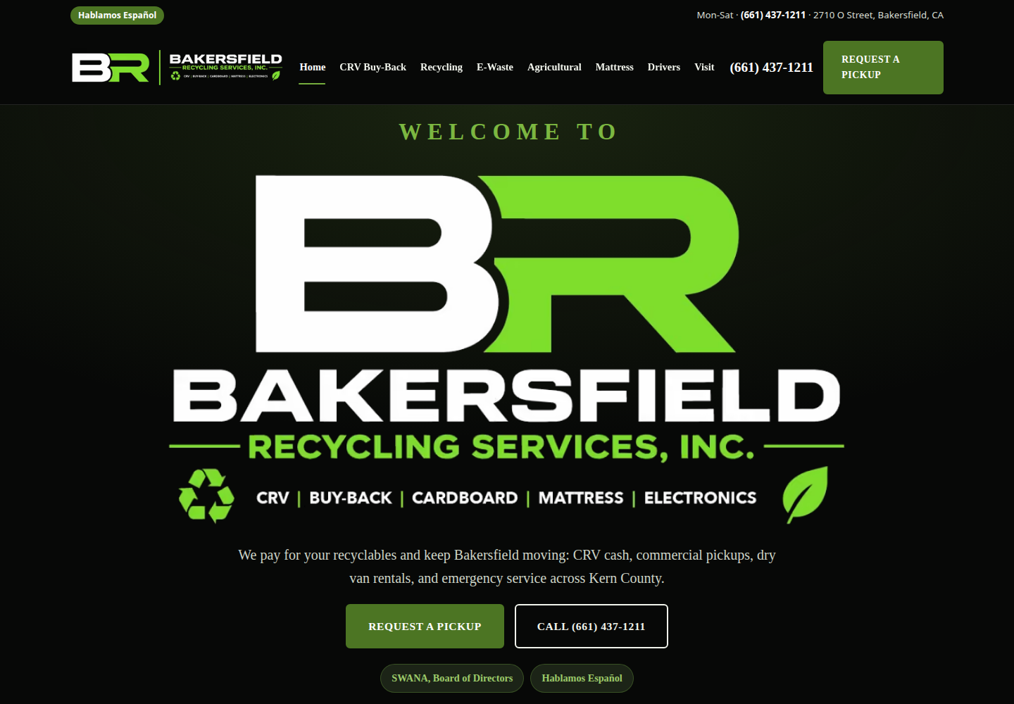 Bakersfield Recycling Services, Inc. website desktop preview